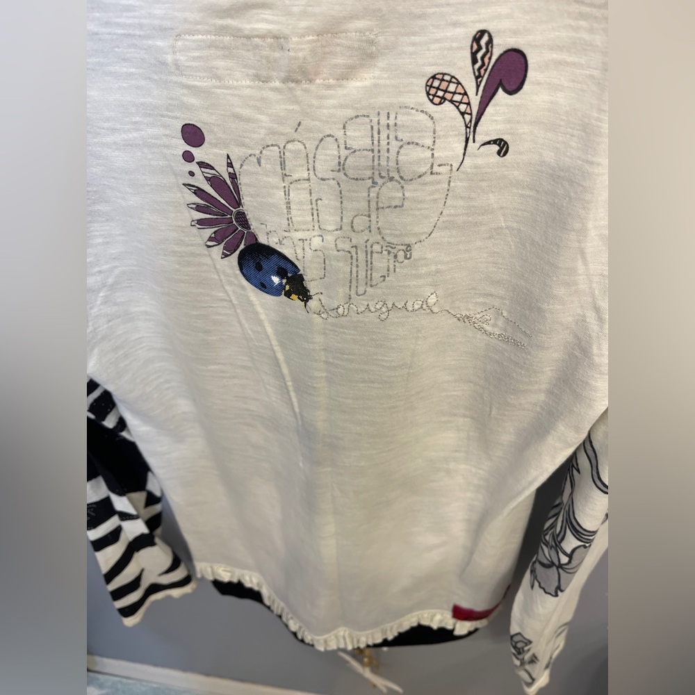Desigual Long Sleeve Graphic Top — White, Black, Pink, Green, Turquoise - Picture 12 of 15